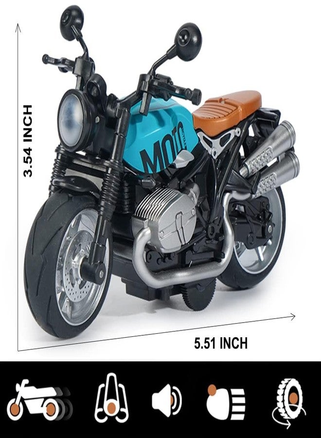 IndusBay® Metal Diecast 5 Inches, 1:12 Scale Sports Alloy Super Bike Die-Cast Body Model Pull Back Bike Motorcycle Toy with Movable Steering, Music & LED Light for Kids, Blue - Image 2